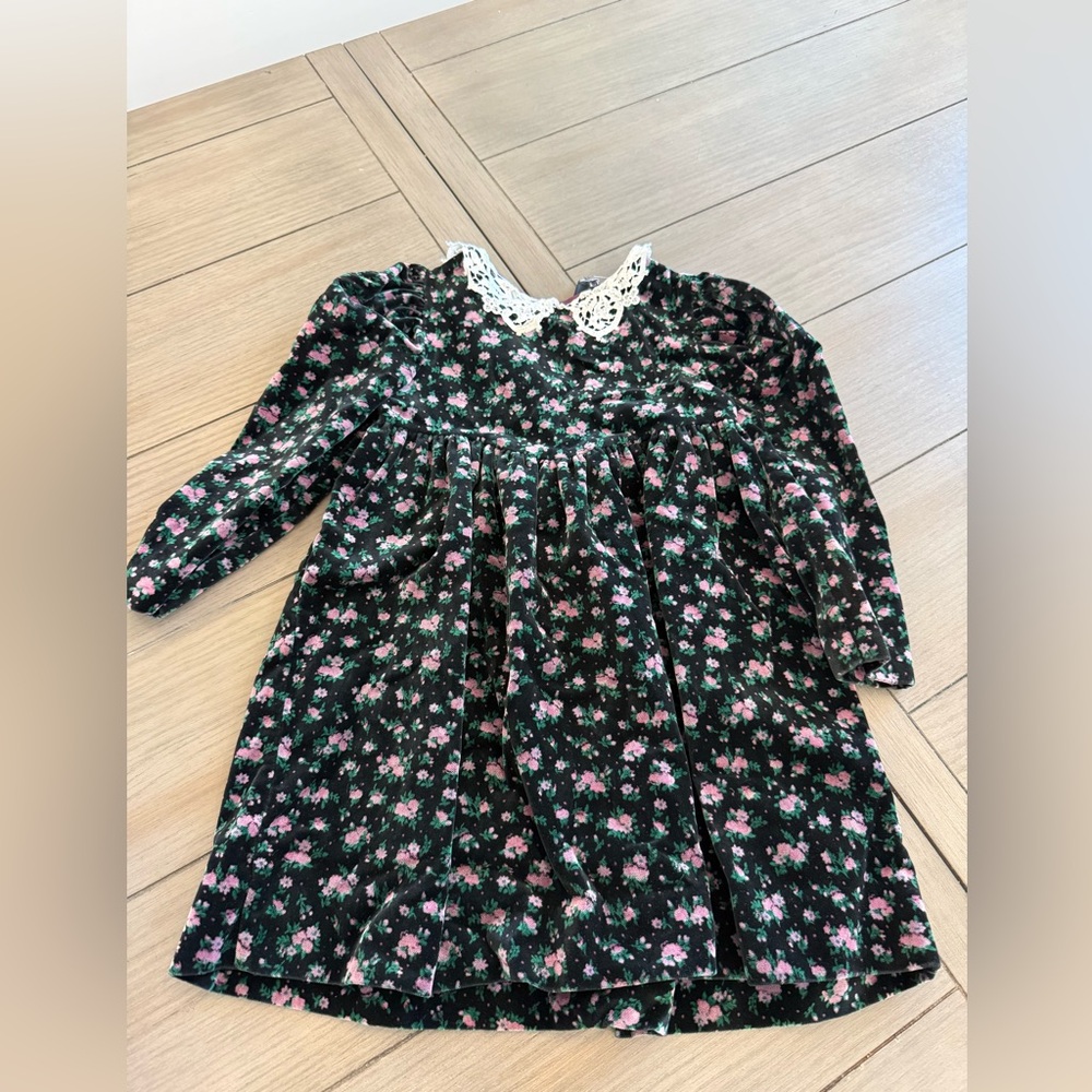Peaches and Cream Vintage Floral Long Sleeve Dress with Lace Collar